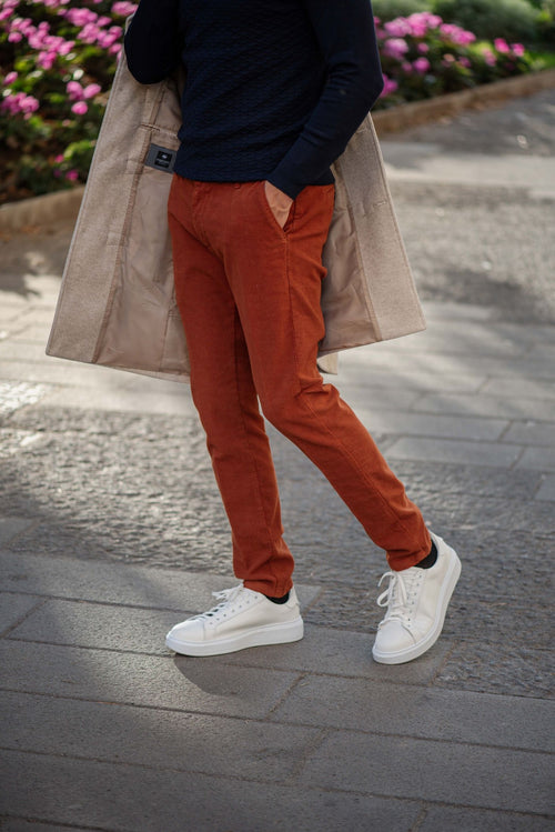 Pantaloni micro fantasia in fustagno