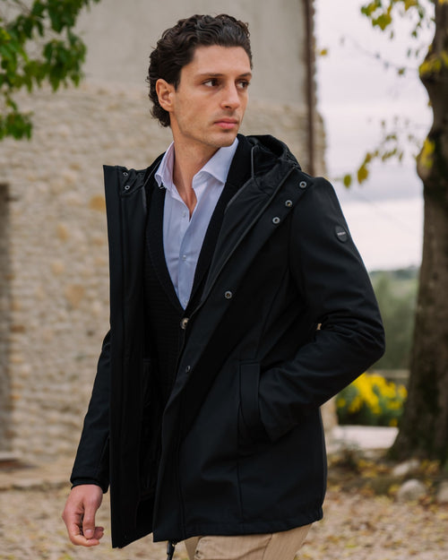 Giubbino lungo in tessuto tecnico softshell