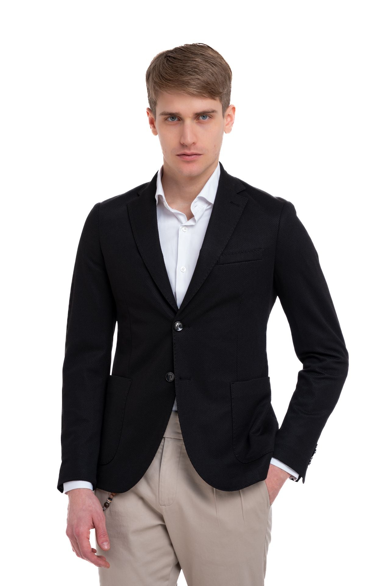 Giacca slim fit elasticizzata con trama nido d'ape