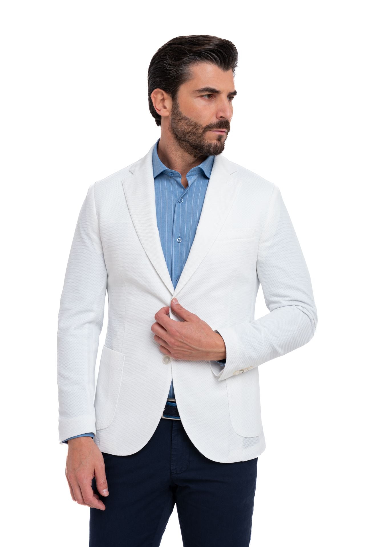 Giacca slim fit elasticizzata con trama nido d'ape