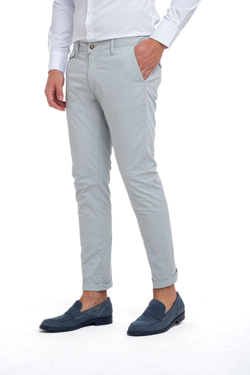 Pantaloni misto lino slim con risvolto