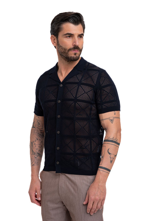 Polo camicia traforata in puro cotone