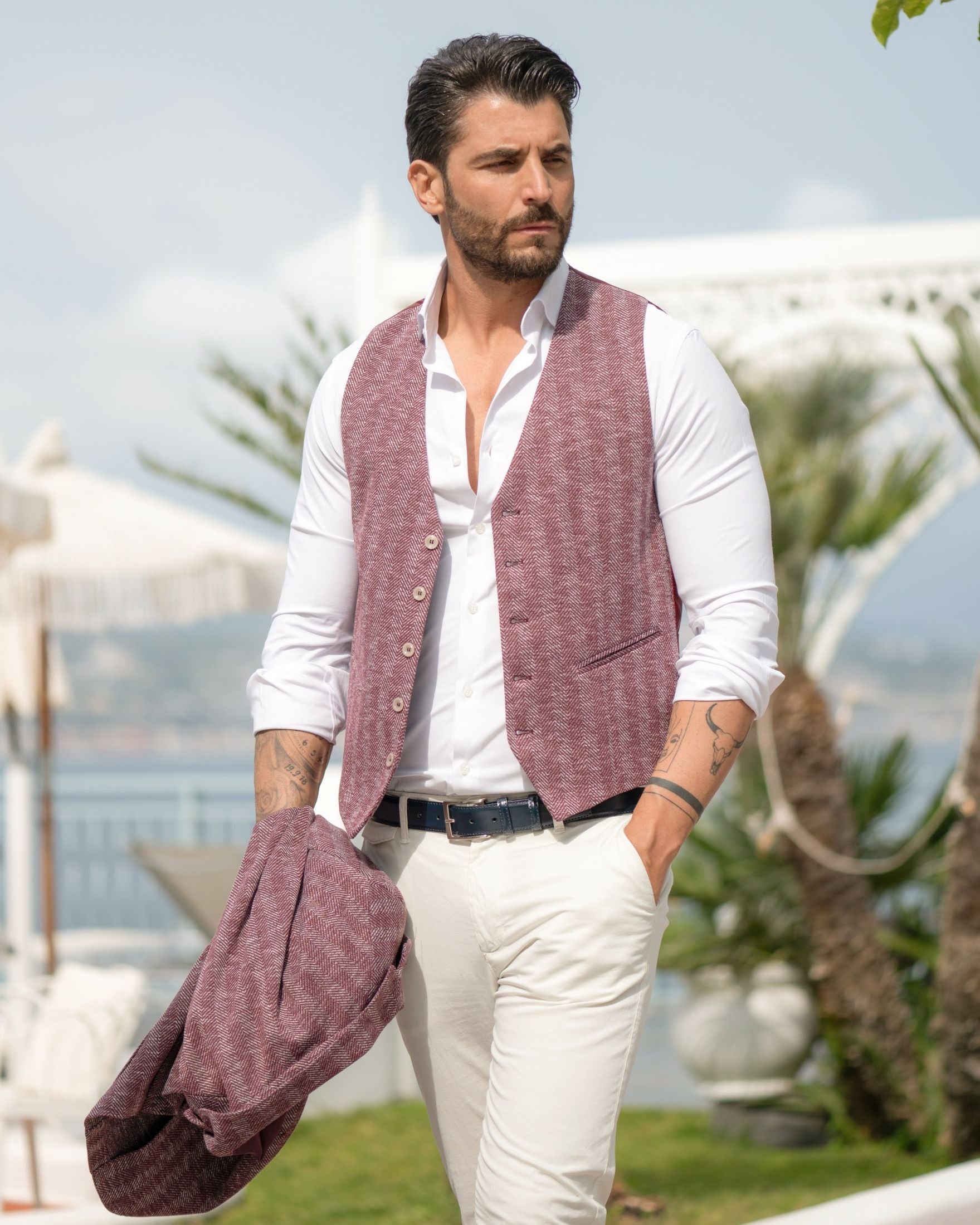 Gilet in maglia con trama spigata