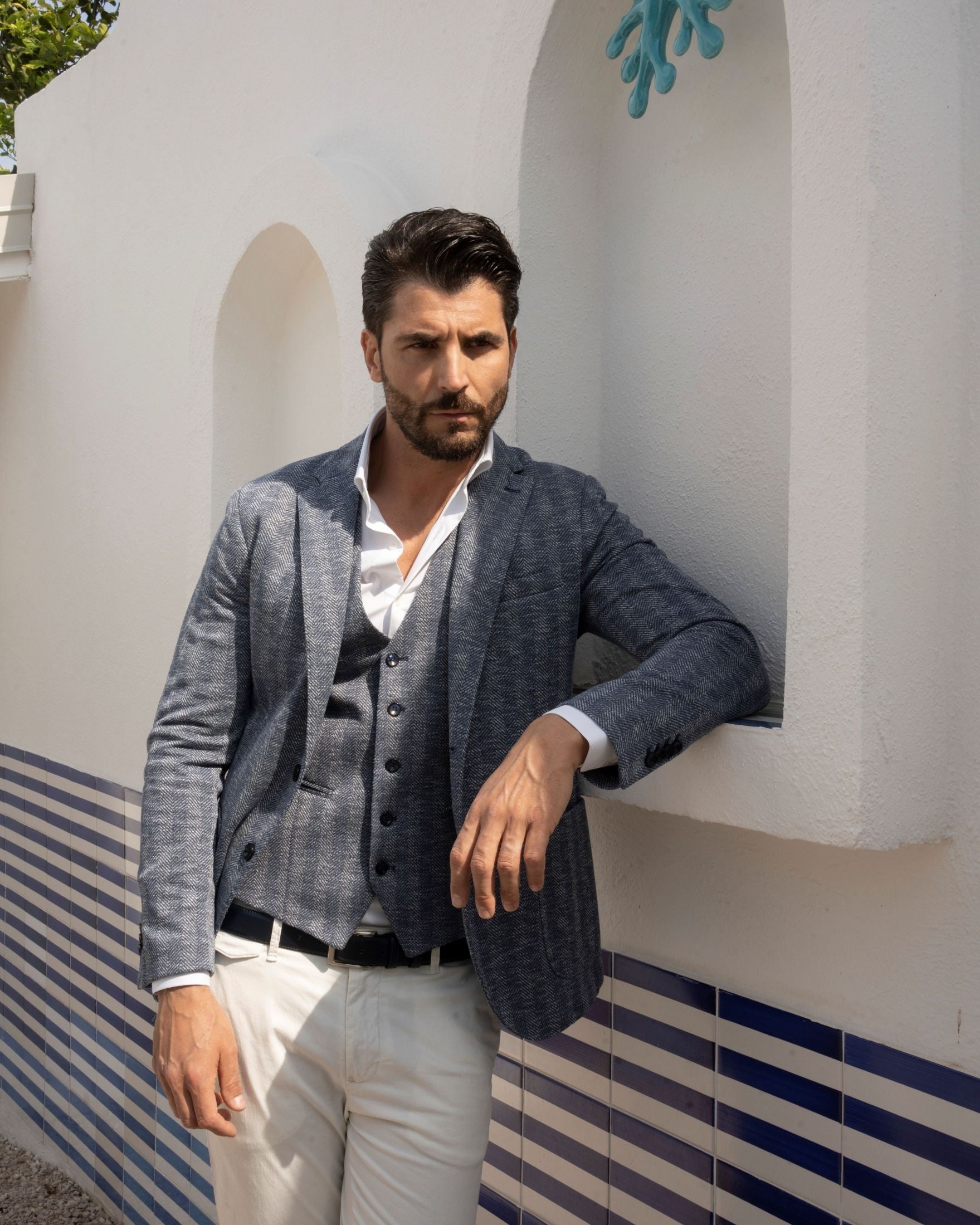Giacca in trama con maglia spigata
