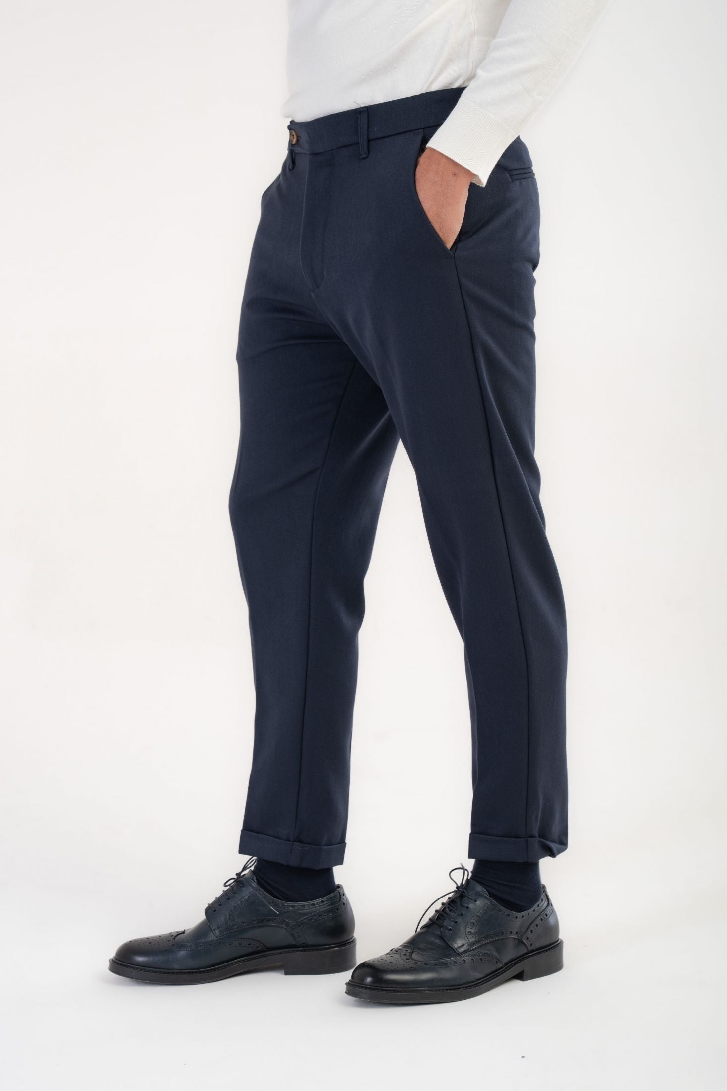 Pantaloni con risvolto effetto flanella