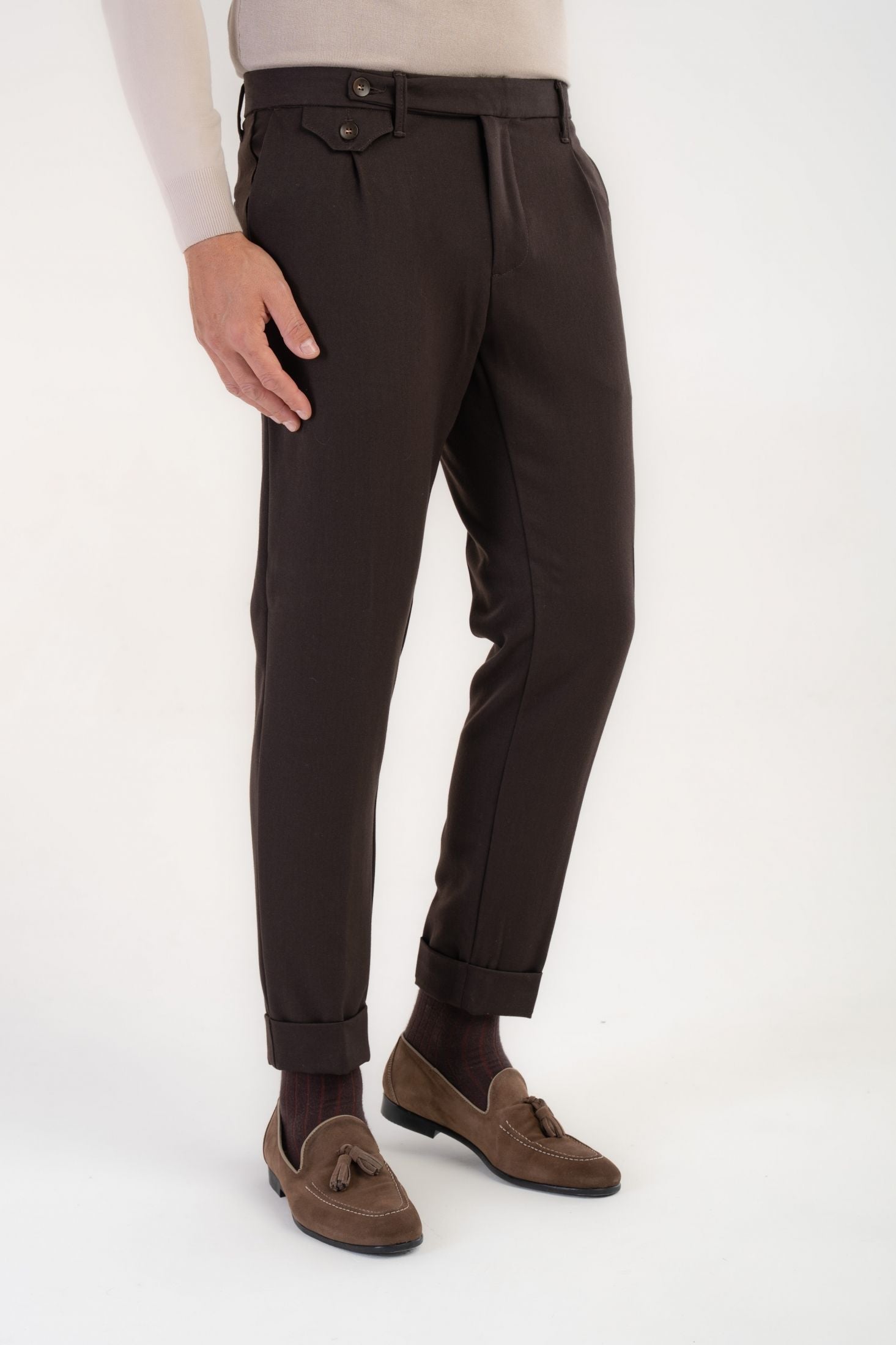 Pantaloni effetto flanella con pince