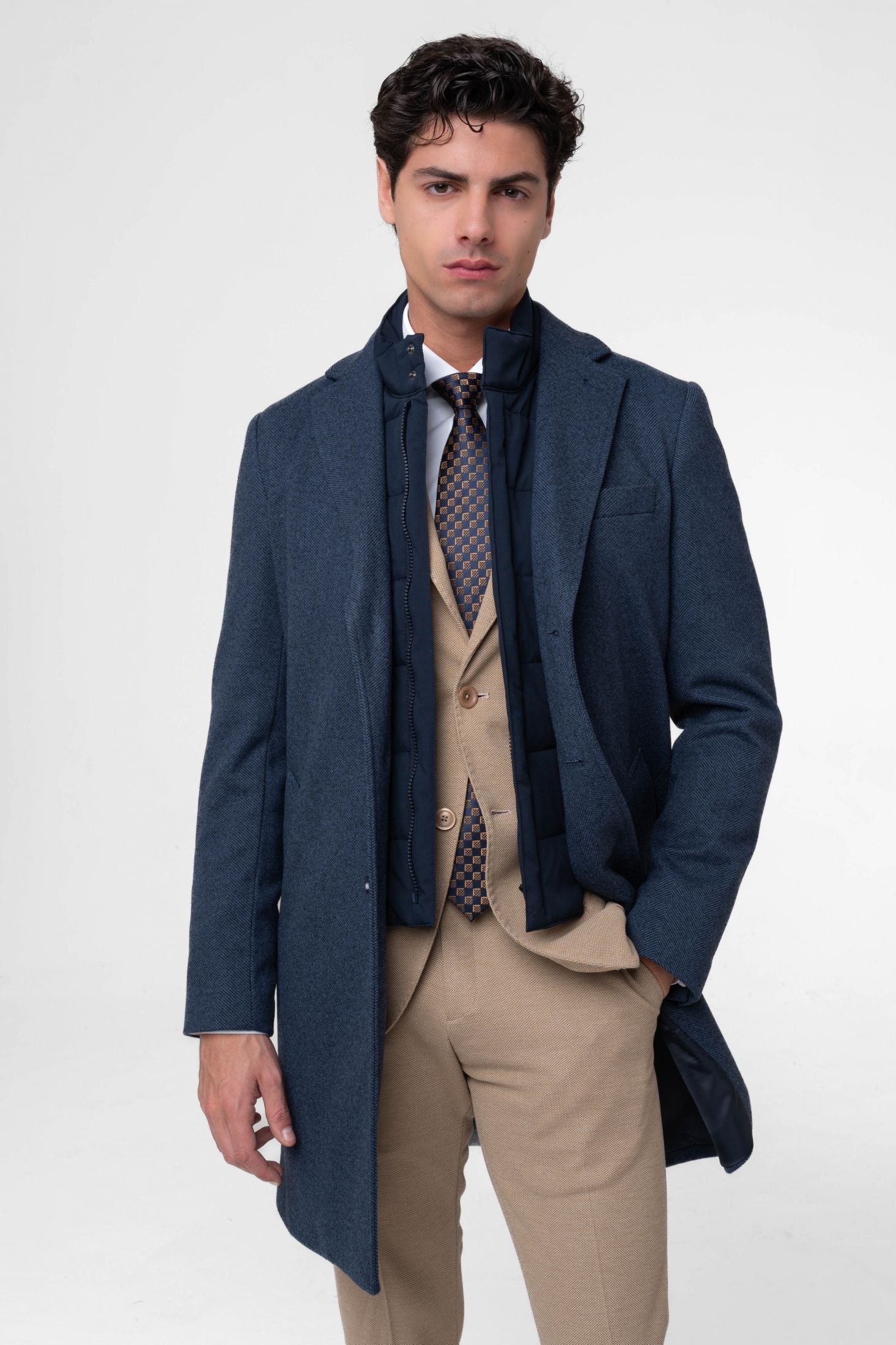 Cappotto spigato con pettorina