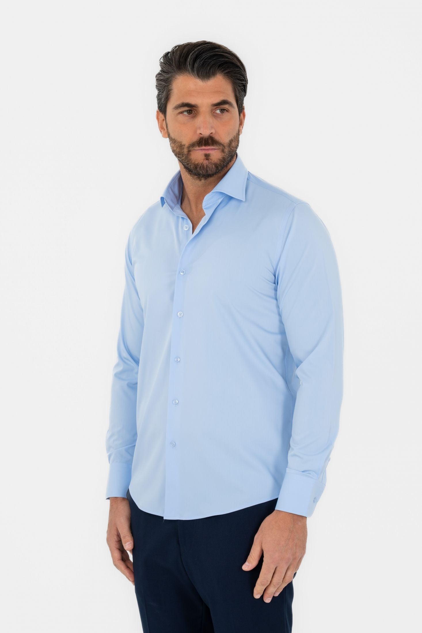 Camicia tinta unita Slim/Over in bamboo no-stiro