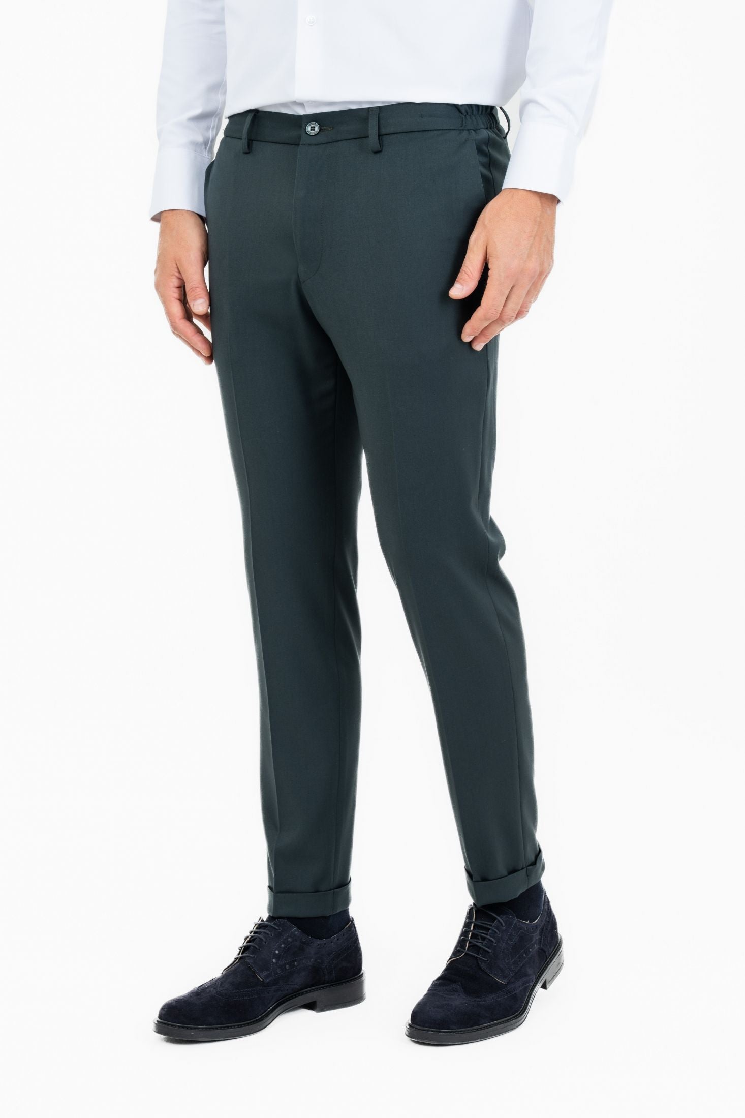Pantaloni eleganti effetto melange con risvolto