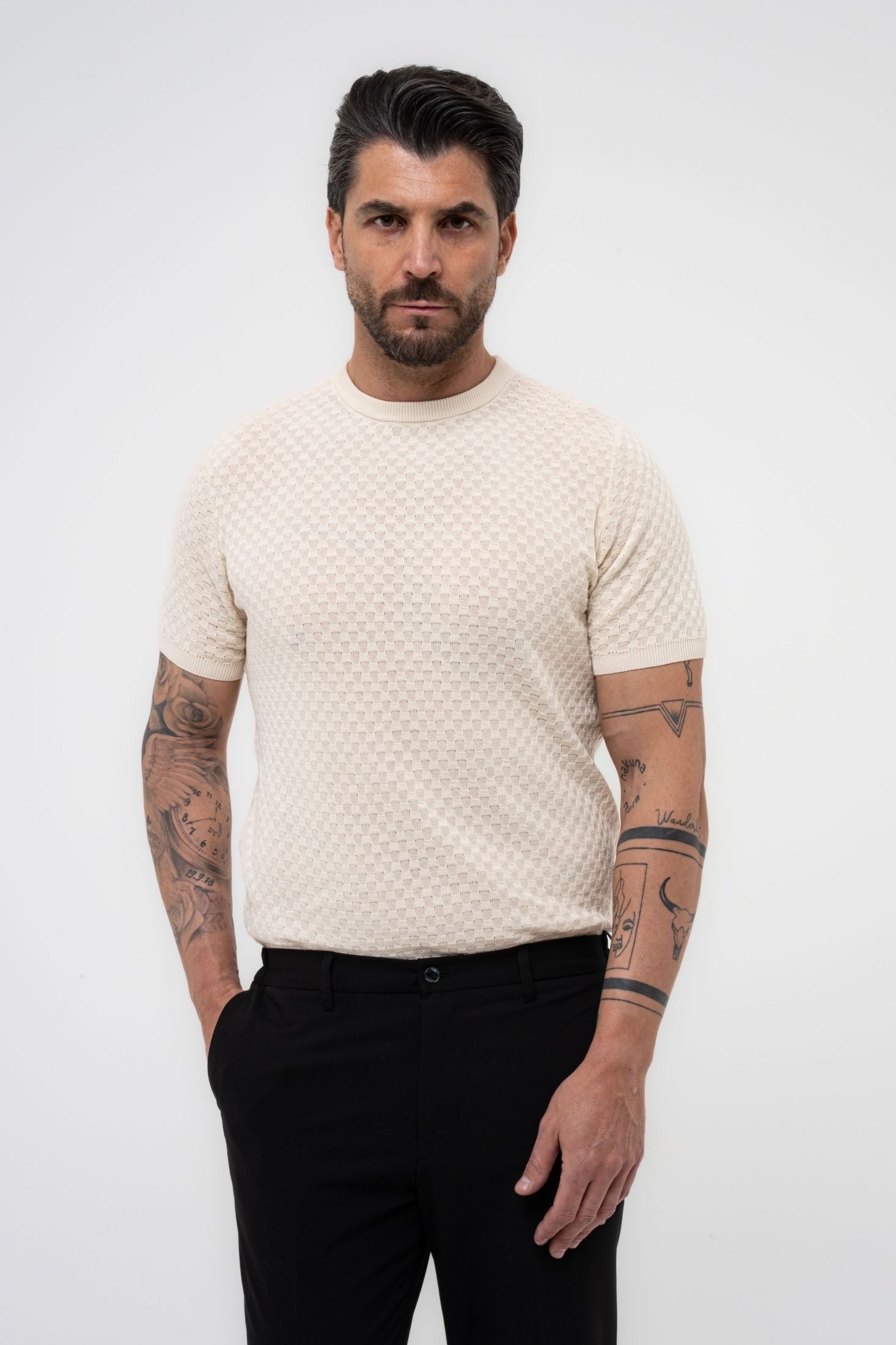 T-Shirt in filo con trama e lavorazione jacquard