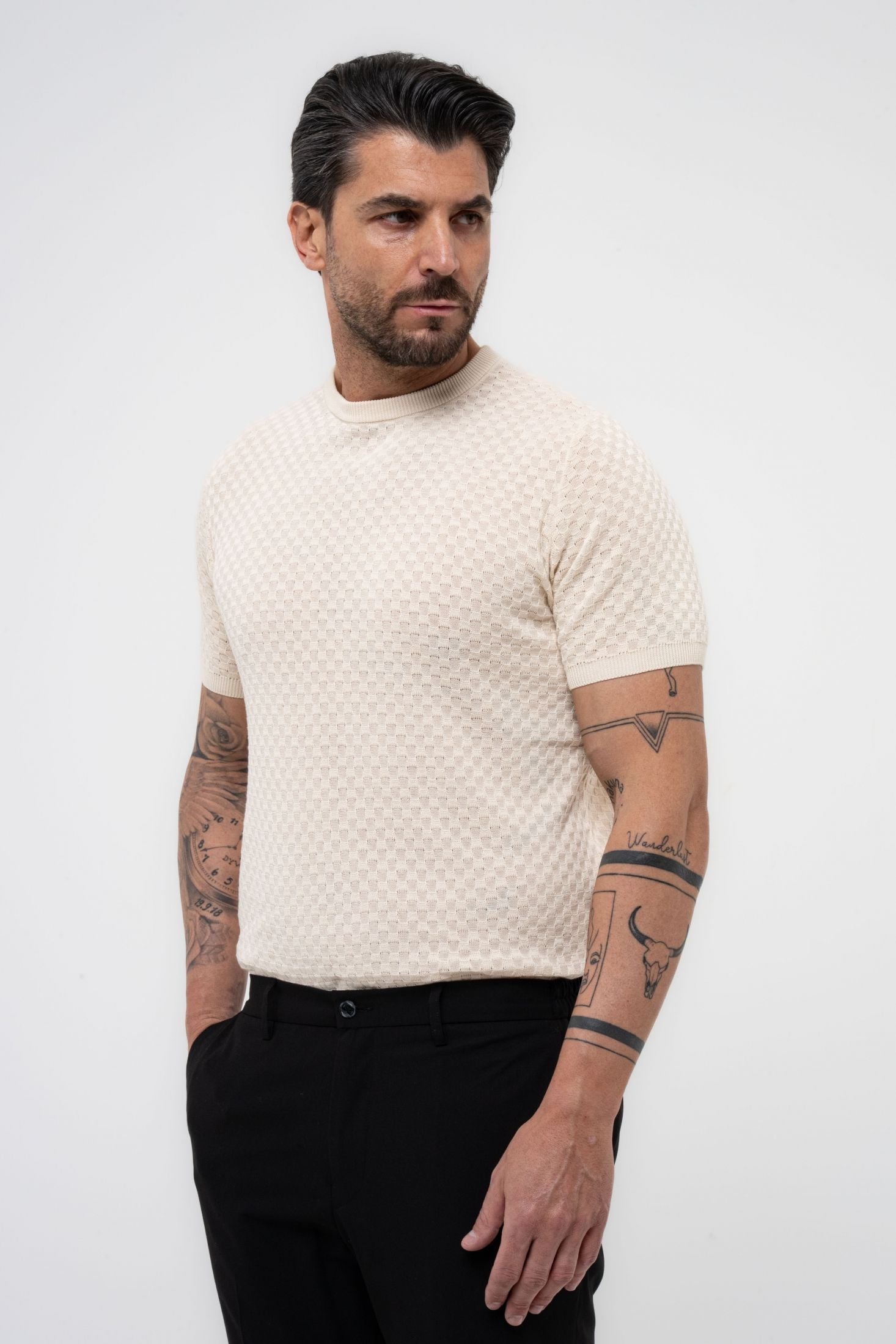 T-Shirt in filo con trama e lavorazione jacquard
