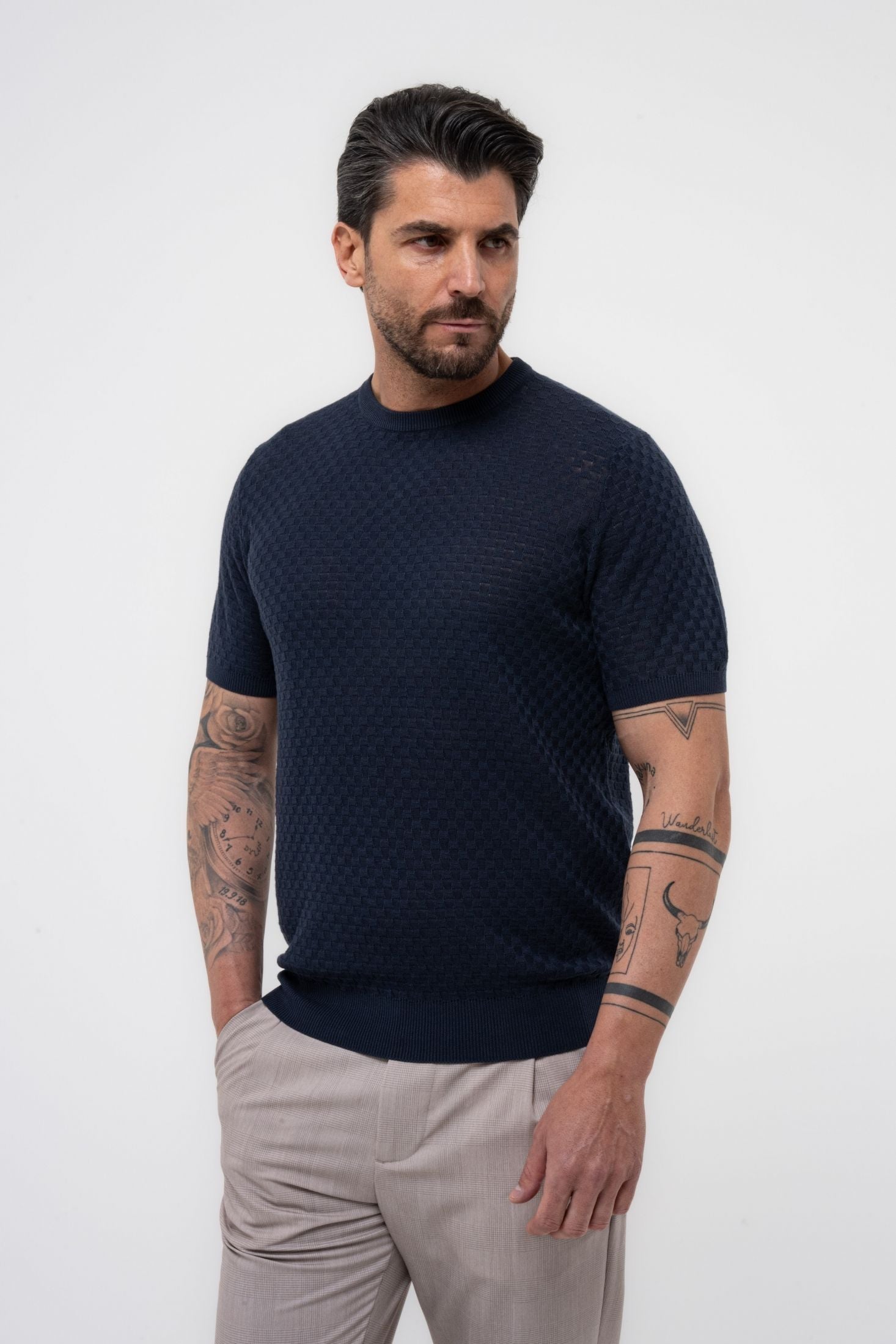 T-Shirt in filo con trama e lavorazione jacquard