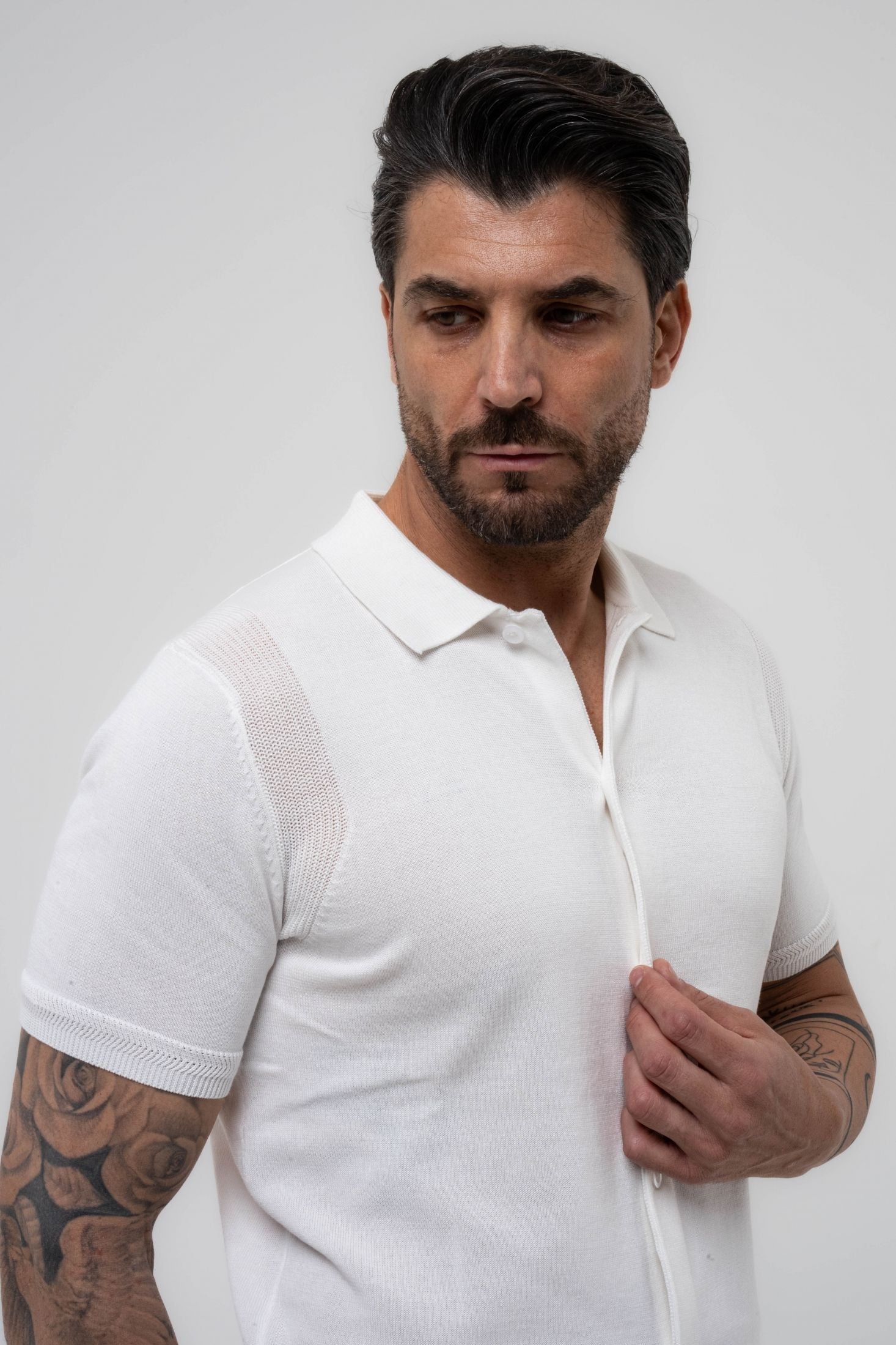 Polo cardigan in maglia con micro texture