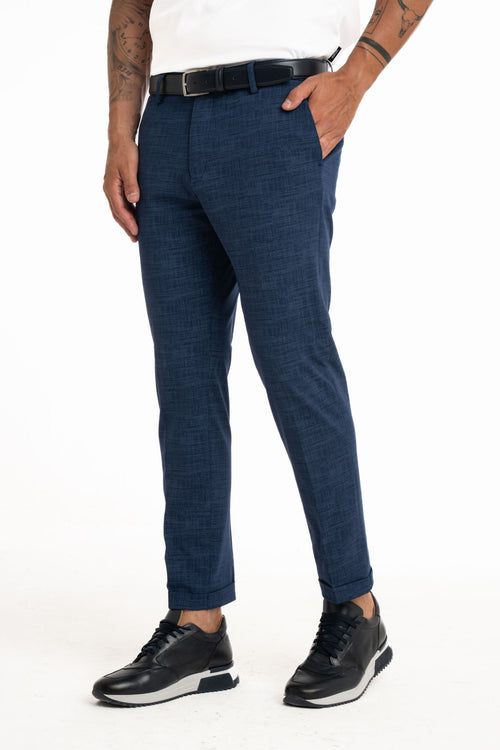 Pantalone slim fit in punto Milano microfantasia