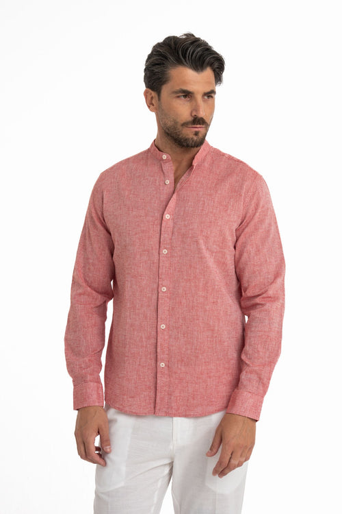 Camicia collo coreano misto lino