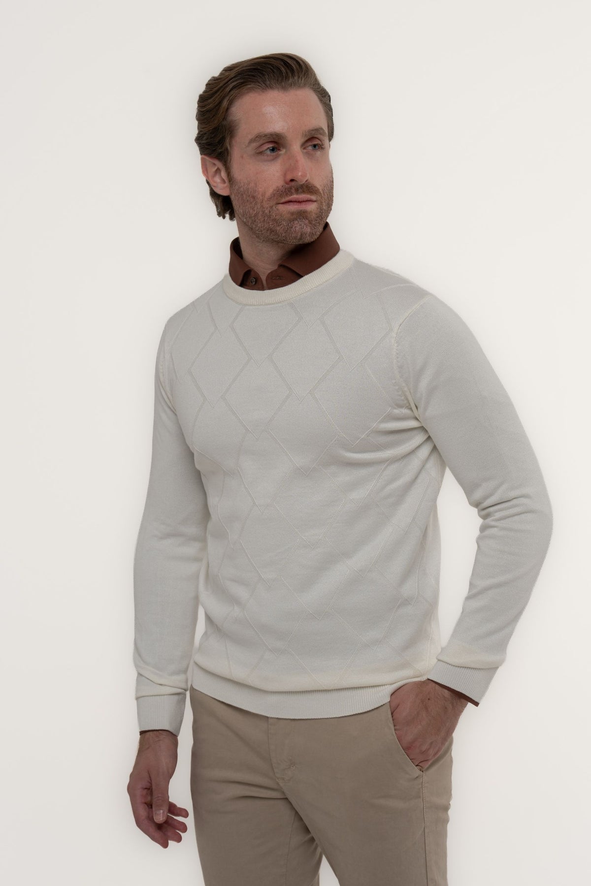 Maglia girocollo con texture in rilievo