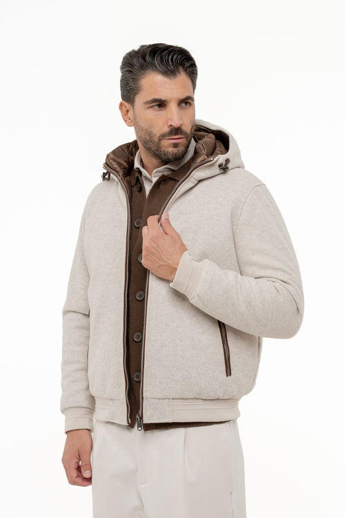 Bomber con cappuccio in panno