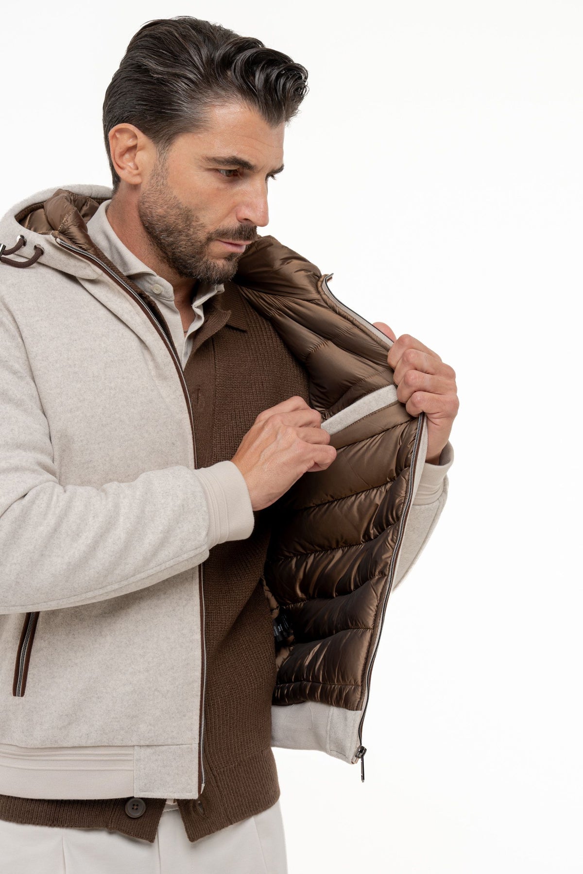Bomber con cappuccio in panno