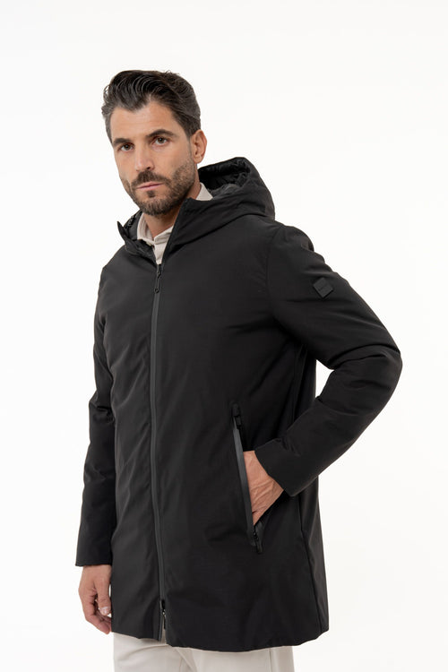 Giubbino lungo reversibile con cappuccio