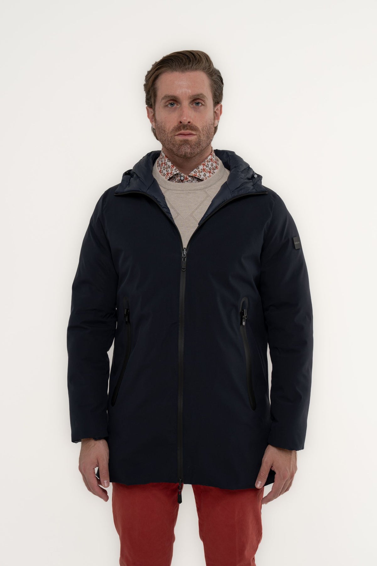 Giubbino lungo reversibile con cappuccio