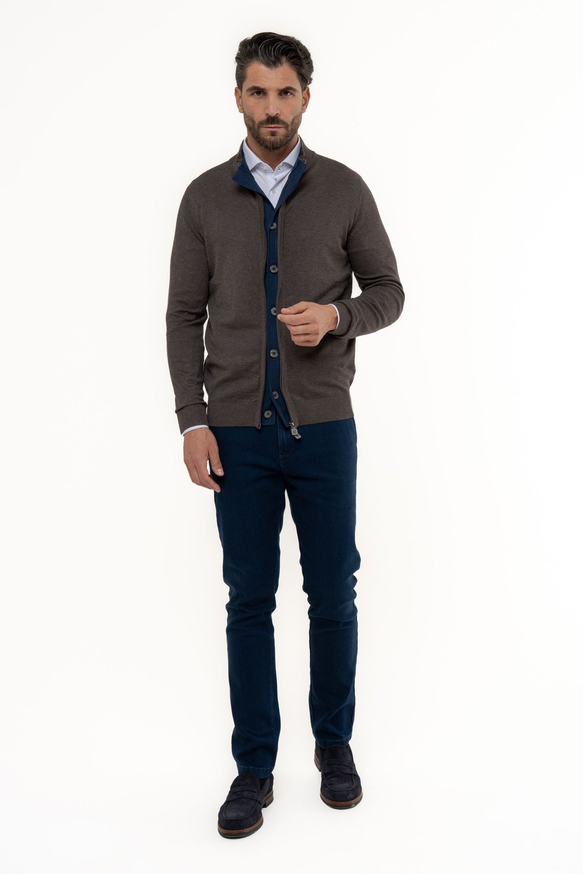 Cardigan con zip e bottoni
