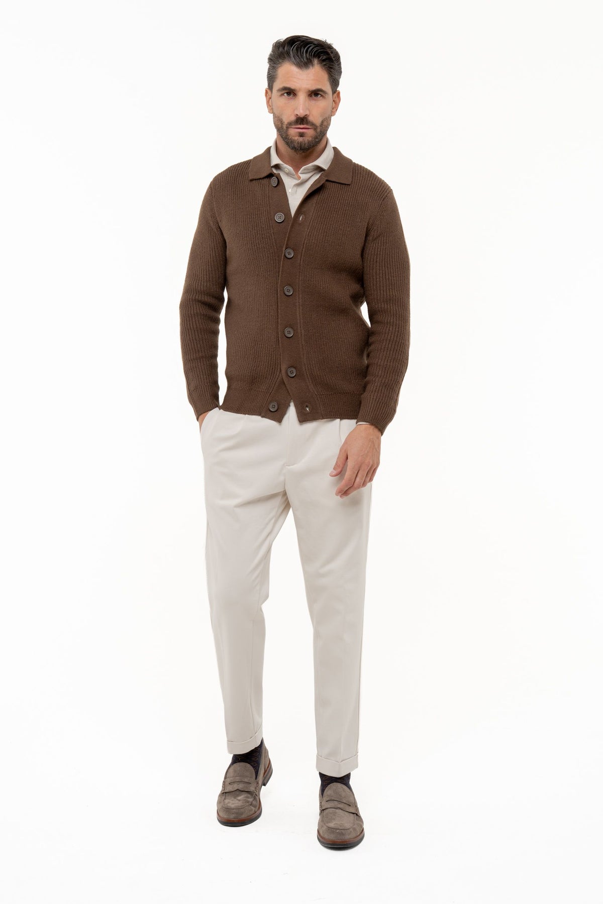 Cardigan con collo camicia