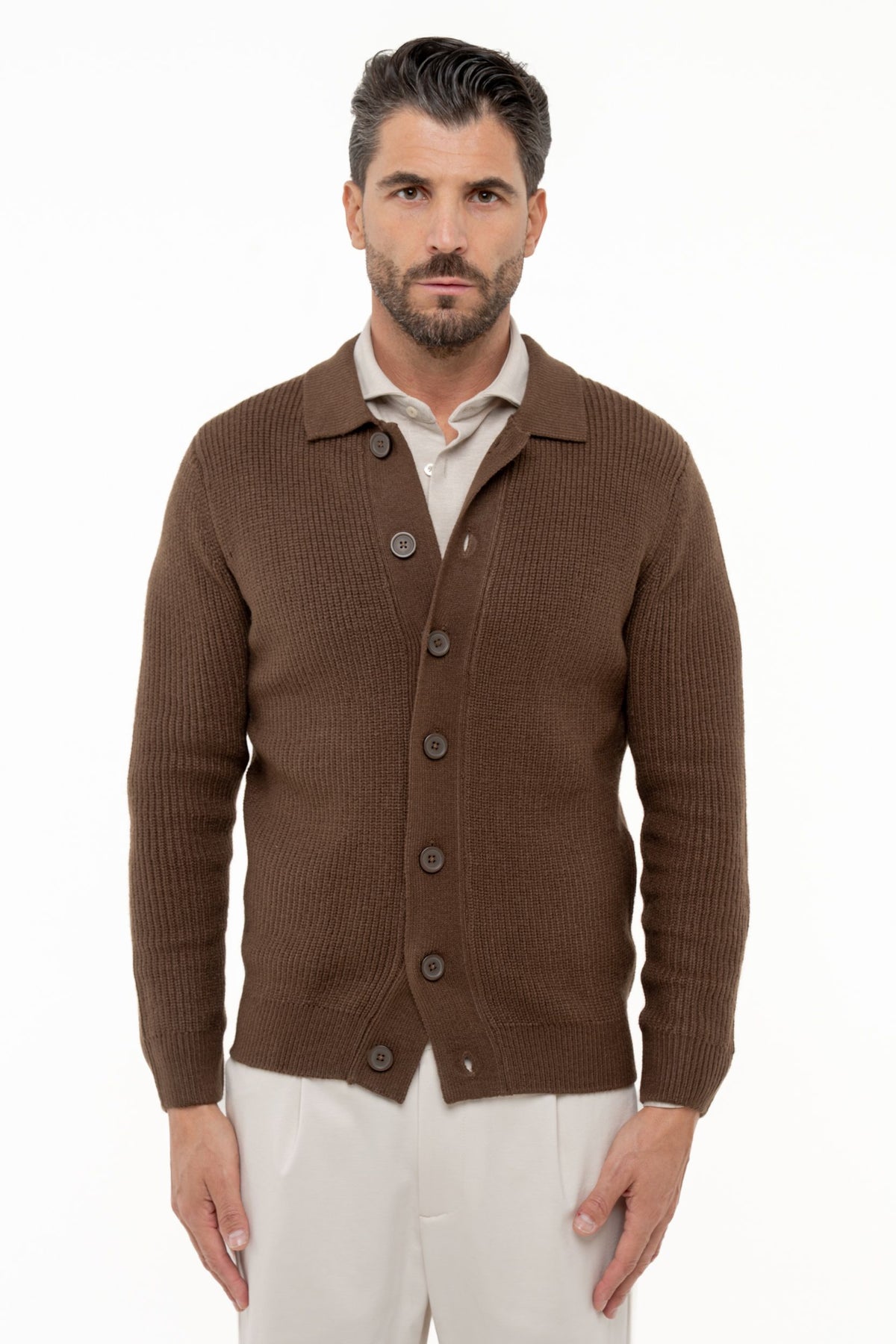 Cardigan con collo camicia