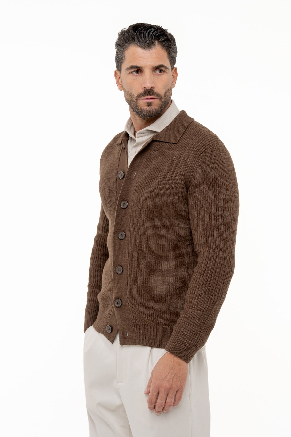 Cardigan con collo camicia